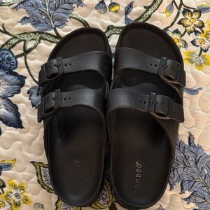 BAMBOO Black Double Buckle Sandals